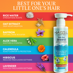HimSoul Kids Hair Shampoo formulated with rice water, oat extract, and saffron for strengthening and natural shine.