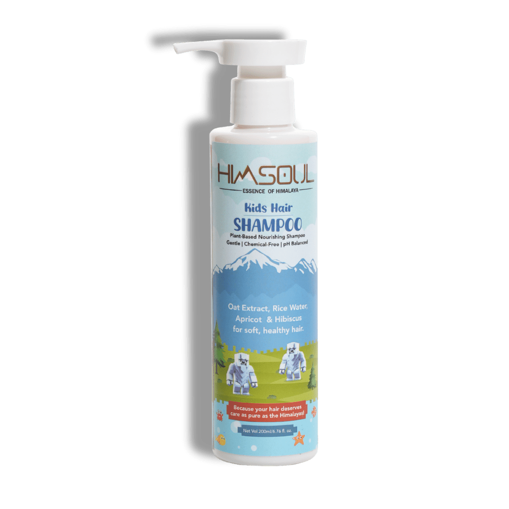 Himalayan Apricot Kernel Oil and Rice Water ingredients for strengthening children's hair.