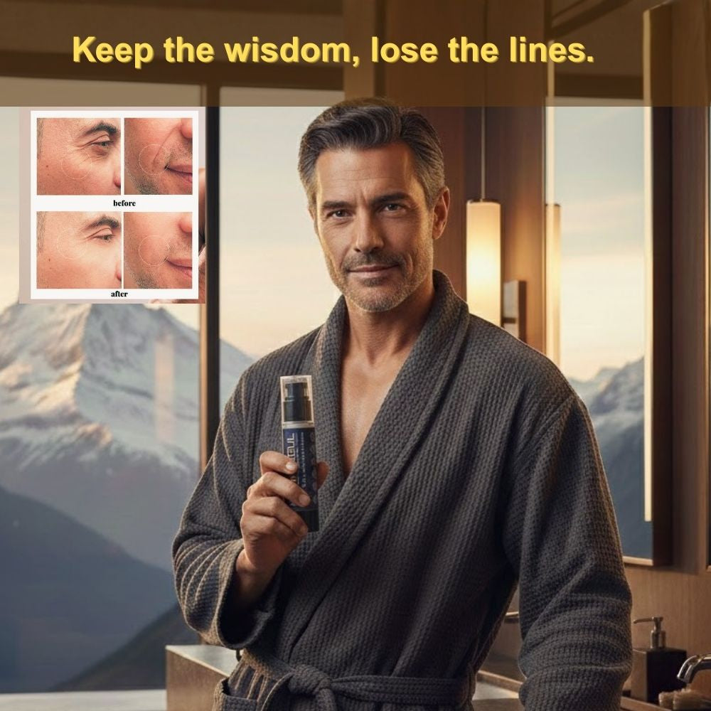 Himsoul anti-aging skincare for men featuring Himalayan Shilajit to reduce fine lines and wrinkles while maintaining a rugged, sophisticated appearance.