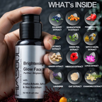 Himsoul Brightening Face Wash ingredient breakdown infographic highlighting natural extracts like Sea Buckthorn, Licorice, Green Tea, and Chamomile.