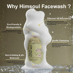 Eco-friendly and pH-balanced foaming lather of Himsoul face wash featuring green tea and avocado oil for sensitive teen skin.
