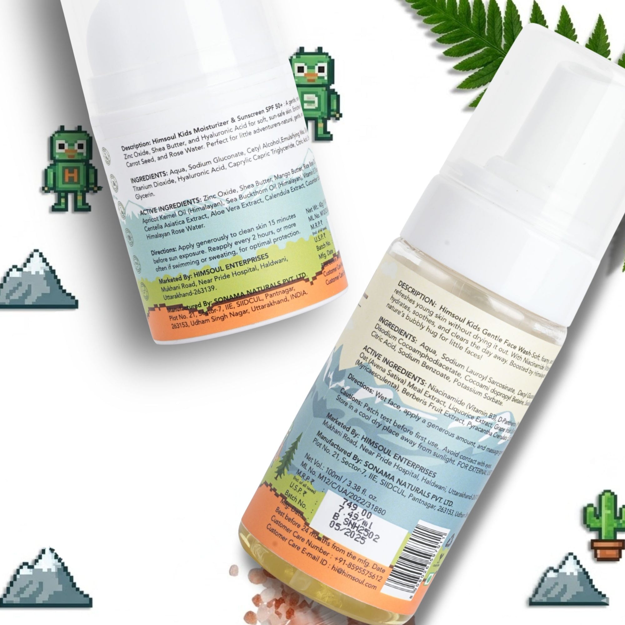 Back view of Himsoul kids product packaging showing clean ingredients, certifications, and usage directions for parents.