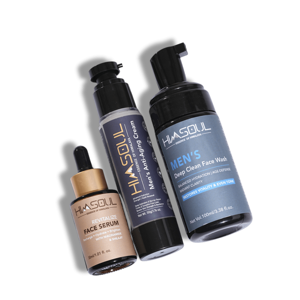 Himsoul Men’s Complete Age - Defy Skincare Trio – Anti - Aging Cream, Deep Clean Face Wash & Revitalize Serum - HIMSOUL