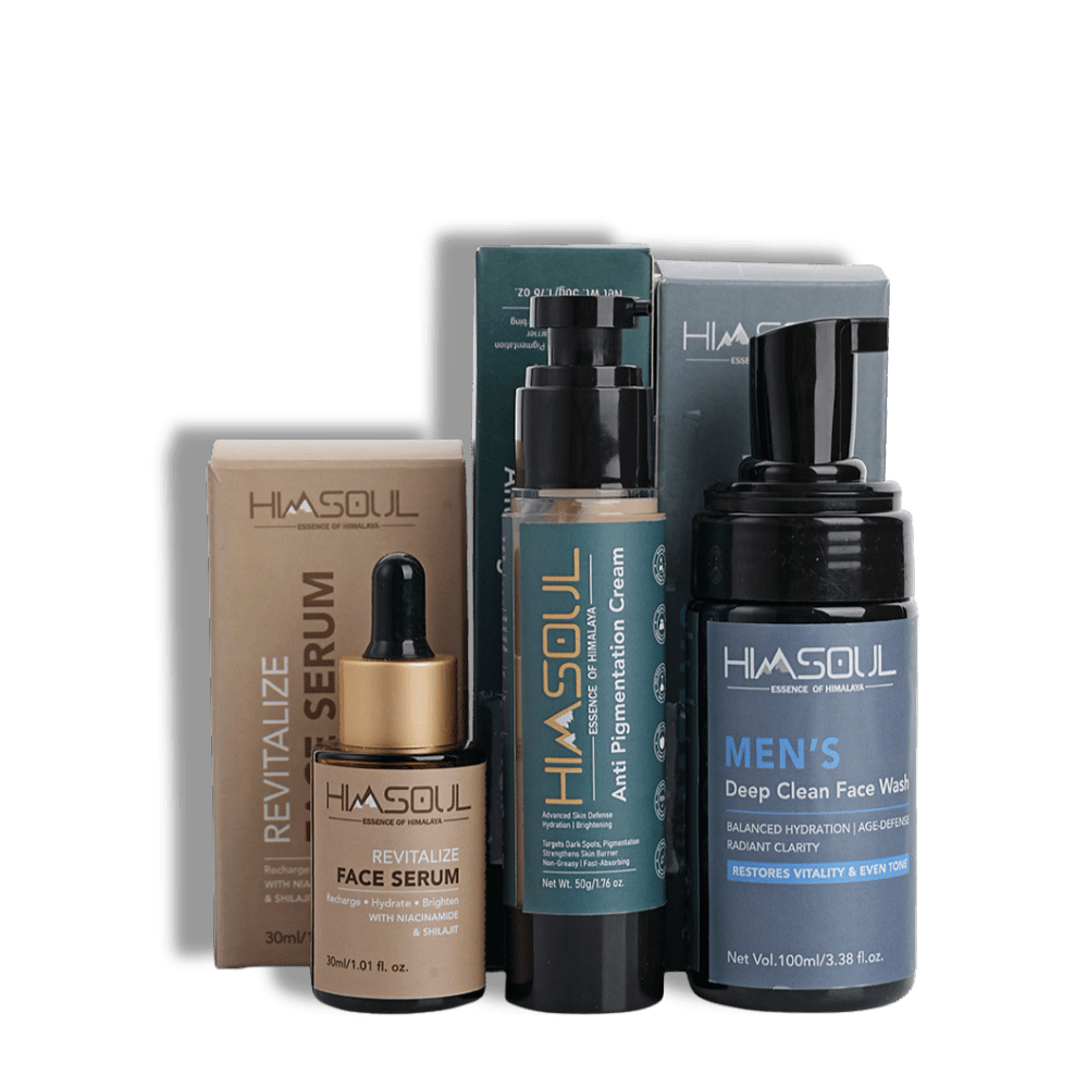Himsoul Men’s Complete brighting Skincare Trio – Anti - Pigmentation Cream, Deep Clean Face Wash & Revitalize Serum - HIMSOUL