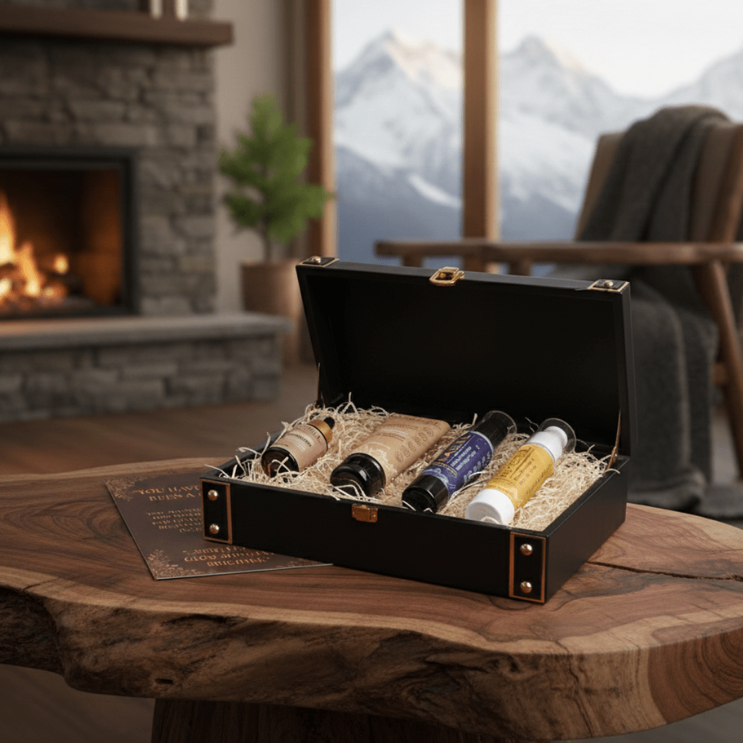 Elegant black and gold packaging of the Himsoul R Series executive gift box.