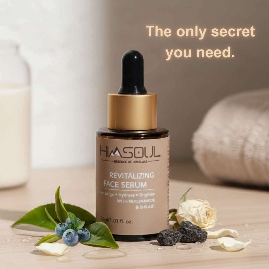 HimSoul Shilajit serum with Niacinamide and blueberry extract for skin repair.