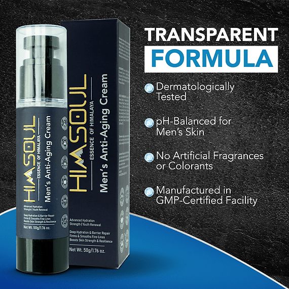 Fast-absorbing non-greasy anti-aging cream formulated for men's thicker skin texture