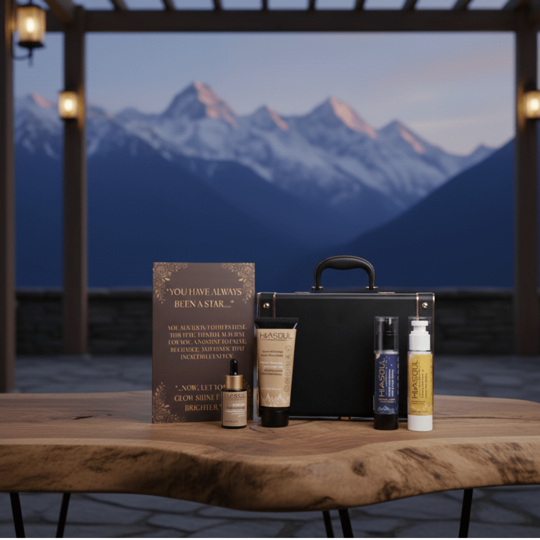 Close-up of Himalayan botanical ingredients used in the Himsoul Mans R Series executive set.