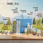 Complete HimSoul kids premium gift set including foaming face wash, shampoo, moisturizer SPF 50, and 30-day hygiene booklet.